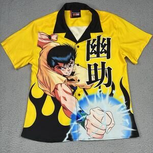 HYPLAND Yu Yu Hakusho Yusuke Flame Button Up Shirt Men’s XL Mustard Anime